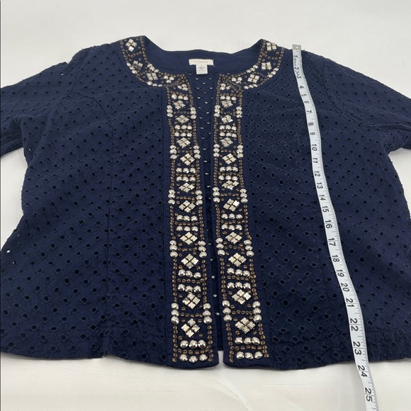 Chico’s Boho Eyelet Crochet Beaded Studded Sequins Coastal Open Cardigan Jacket - Picture 15 of 16